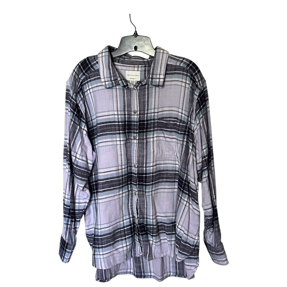 American Eagle Boyfriend Fit Lavendar And Blue Flannel XL